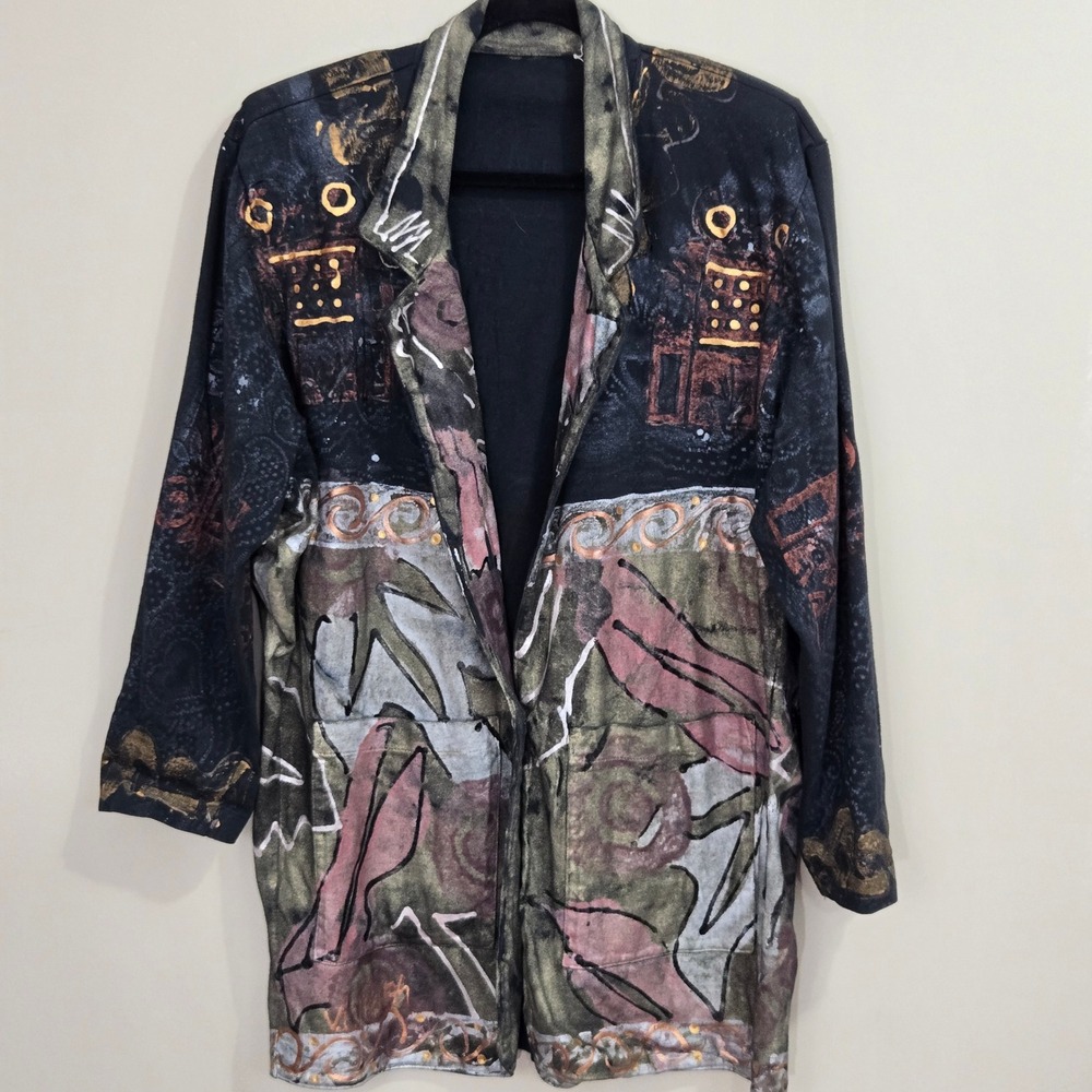 Vtg V.C. Torias Jacket Oversized Blazer Large Abstract Art Vintage 1992 Signed